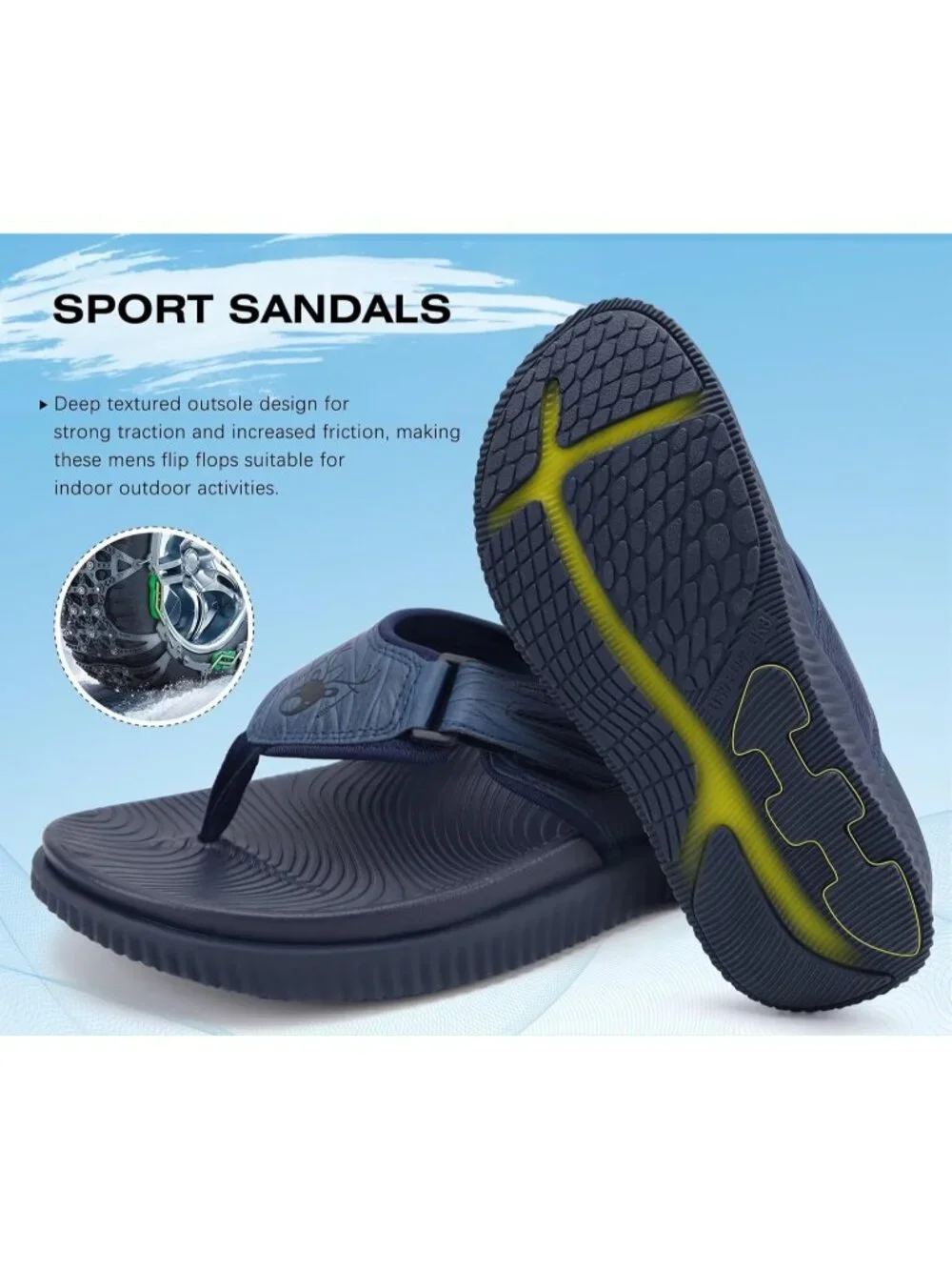 Men's Blue Orthotic Cushion Flip Flops Athletic Recovery Foam Walking Sandals